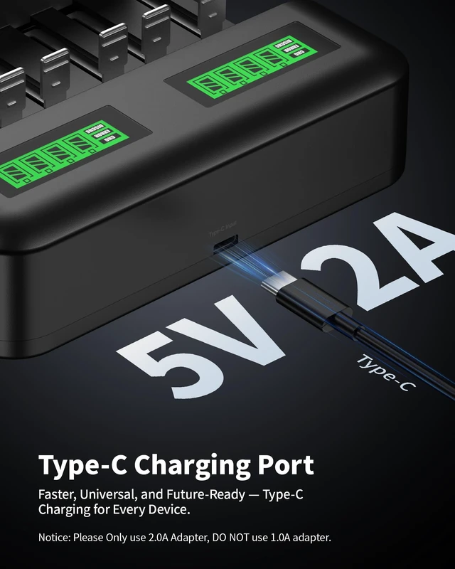 Alt view image 3 of 7 - LCD 8 Bay Battery Charger, AA AAA C D Rechargeable Battery Charger for Rechargeable Batteries Ni-MH AA AAA C D Batteries with Type C Input