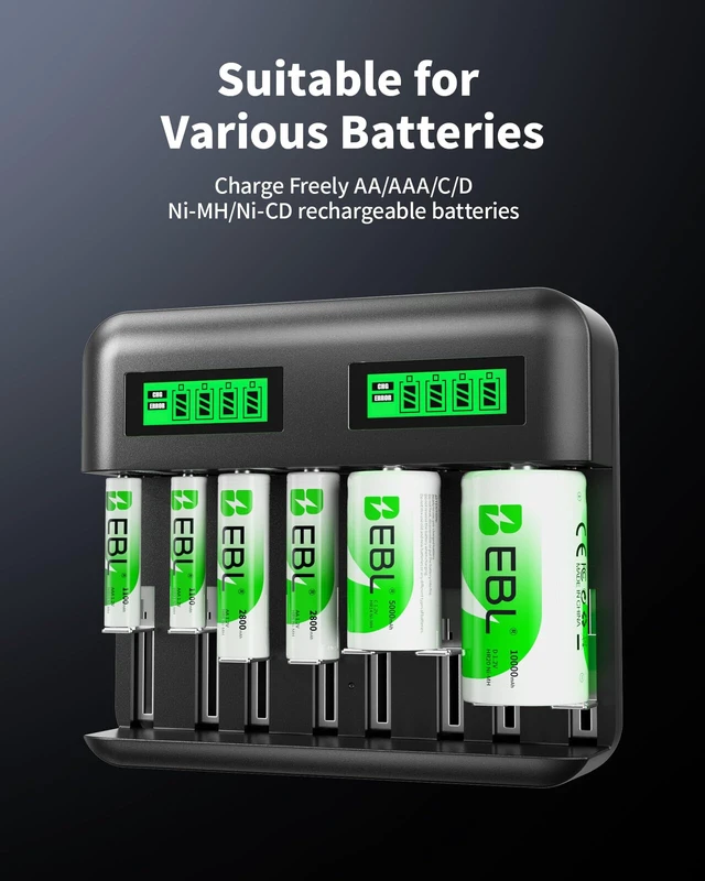 Alt view image 4 of 7 - LCD 8 Bay Battery Charger, AA AAA C D Rechargeable Battery Charger for Rechargeable Batteries Ni-MH AA AAA C D Batteries with Type C Input