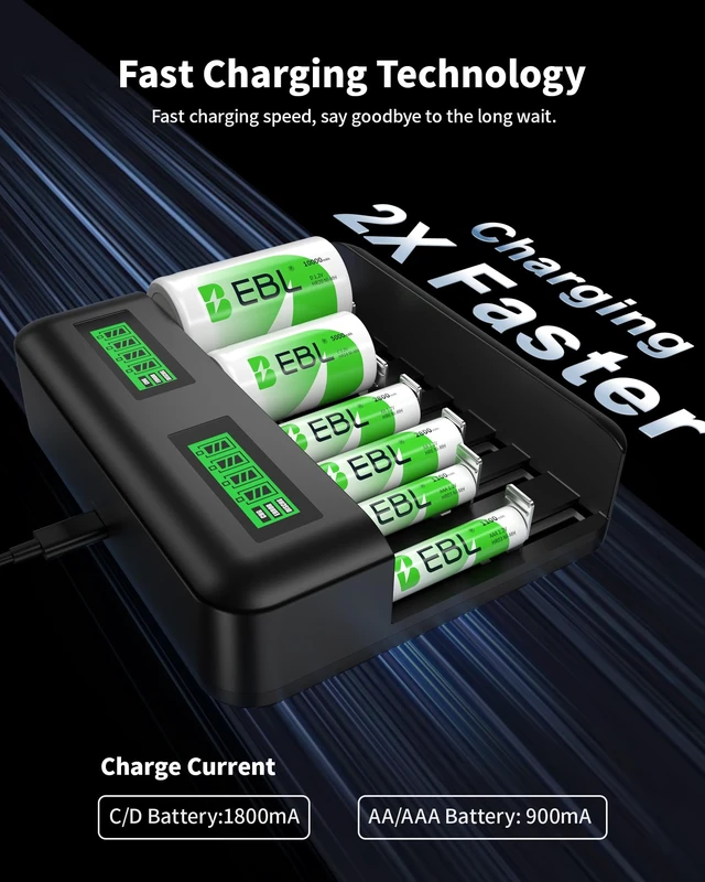 Alt view image 6 of 7 - LCD 8 Bay Battery Charger, AA AAA C D Rechargeable Battery Charger for Rechargeable Batteries Ni-MH AA AAA C D Batteries with Type C Input