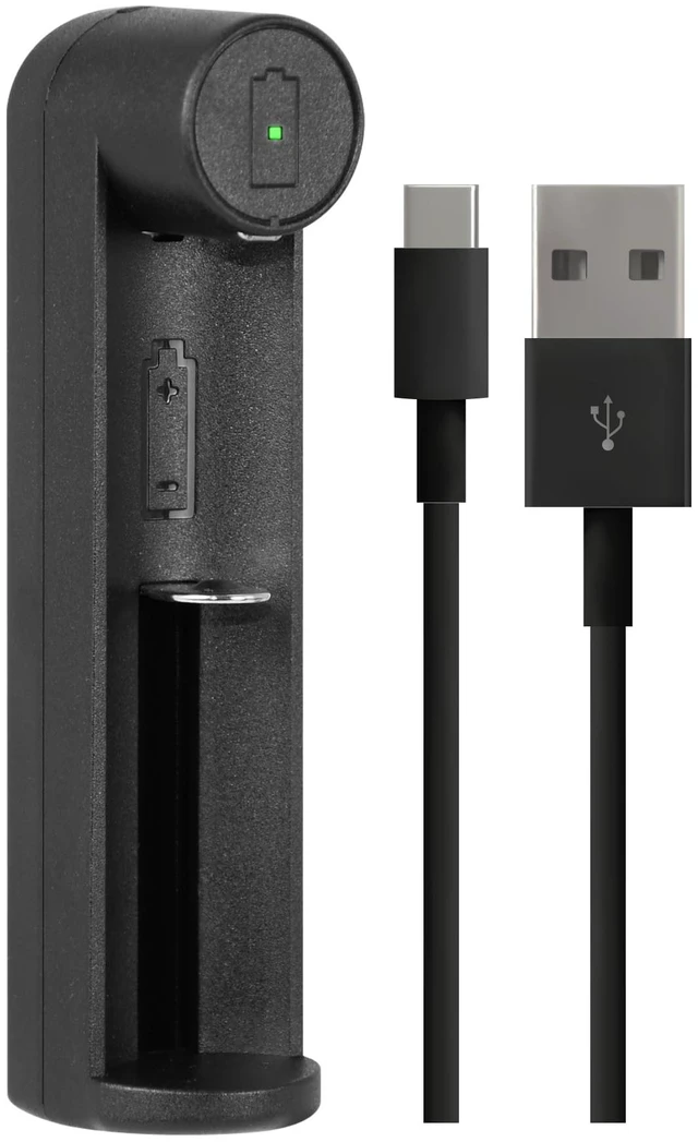 Main image of 18650 Rechargeable Battery Charger by Guard Dog Security, Charger Single Slot, 3.7v, USB Fast Charging, Compatible with 18350,18650, 26650, 21700, 26650 for Flashlights and Devices
