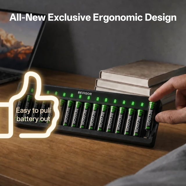 Alt view image 3 of 7 - 16 Bay Battery Charger AA AAA for NiMH Rechargeable Batteries | Type-C QC/PD 24W Quick Charge Input, Independent Full Speed Charging For Each, Ultra Slim Desigh - Battery NOT Included