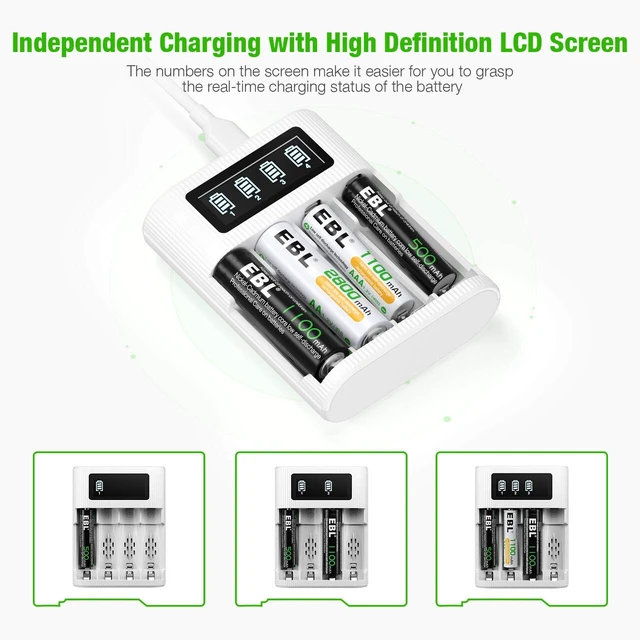 Alt view image 2 of 6 - LCD Battery Charger for AA AAA NiCD NiMH Rechargeable Battery 4 Bay | Smart LCD Charger with 2 USB Input Port for Ni-CD Ni-MH Battery