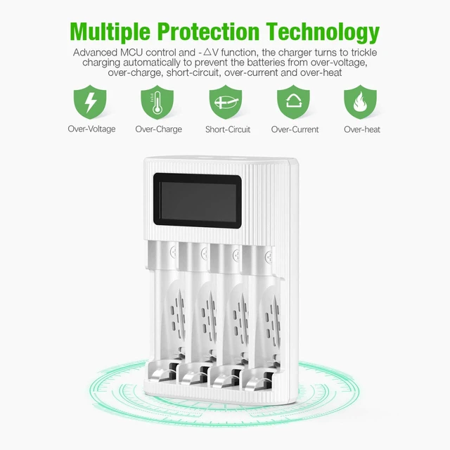 Alt view image 5 of 6 - LCD Battery Charger for AA AAA NiCD NiMH Rechargeable Battery 4 Bay | Smart LCD Charger with 2 USB Input Port for Ni-CD Ni-MH Battery