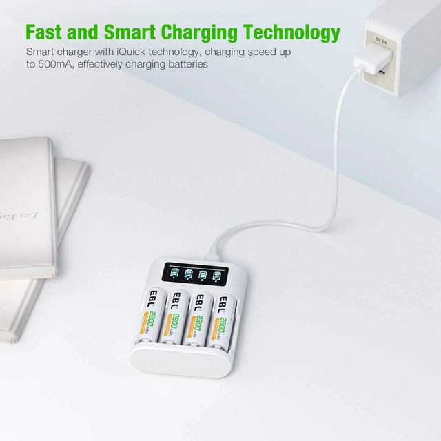 Alt view image 6 of 6 - LCD Battery Charger for AA AAA NiCD NiMH Rechargeable Battery 4 Bay | Smart LCD Charger with 2 USB Input Port for Ni-CD Ni-MH Battery