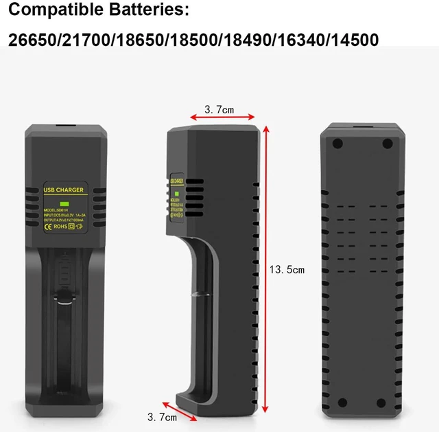 Alt view image 3 of 6 - 18650 Battery Charger Type-C, 1-Bay 3.7V Li-ion Battery Charger for 18650 21700 20700 18500 18350 16340 14500 26650 CR123A, 1A Smart Charging with Overcharge & Reverse Polarity Protection