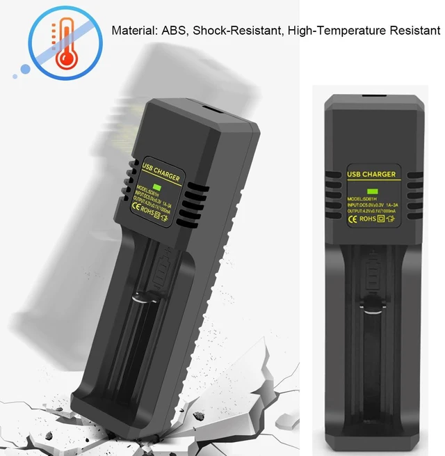 Alt view image 5 of 6 - 18650 Battery Charger Type-C, 1-Bay 3.7V Li-ion Battery Charger for 18650 21700 20700 18500 18350 16340 14500 26650 CR123A, 1A Smart Charging with Overcharge & Reverse Polarity Protection