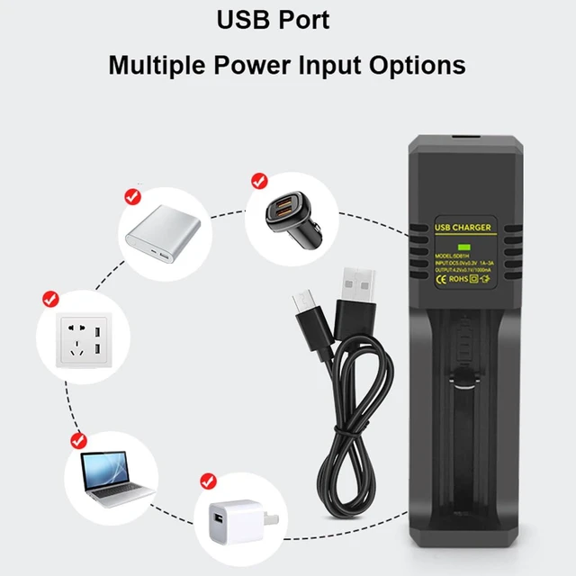 Alt view image 6 of 6 - 18650 Battery Charger Type-C, 1-Bay 3.7V Li-ion Battery Charger for 18650 21700 20700 18500 18350 16340 14500 26650 CR123A, 1A Smart Charging with Overcharge & Reverse Polarity Protection