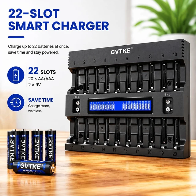 Alt view image 2 of 7 - AA AAA Battery Charger,22 Bays Smart Universal LCD Display Battery Charger | 9V Battery Charger,For Team Users,Home,Karaoke,Security Dep.,Patrol Team,2-Year warranty