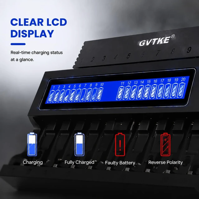 Alt view image 3 of 7 - AA AAA Battery Charger,22 Bays Smart Universal LCD Display Battery Charger | 9V Battery Charger,For Team Users,Home,Karaoke,Security Dep.,Patrol Team,2-Year warranty