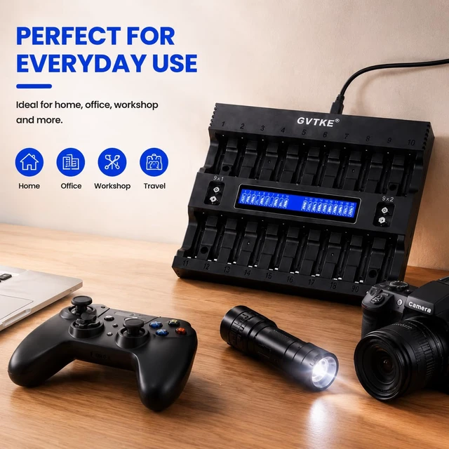 Alt view image 7 of 7 - AA AAA Battery Charger,22 Bays Smart Universal LCD Display Battery Charger | 9V Battery Charger,For Team Users,Home,Karaoke,Security Dep.,Patrol Team,2-Year warranty