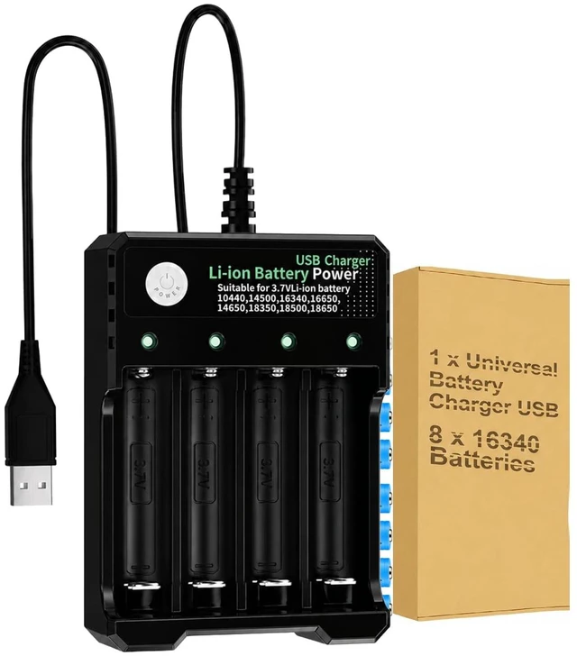 Main image of 16340 Battery Charger Universal Charger Set for 16340mm Batteries | Universal Charger for Rechargeable Batteries Lithium Li-ion IMR INR ICR 14500 16340 21700 26650 3.7V