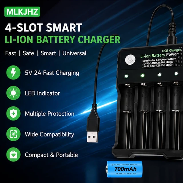 Alt view image 2 of 3 - 16340 Battery Charger Universal Charger Set for 16340mm Batteries | Universal Charger for Rechargeable Batteries Lithium Li-ion IMR INR ICR 14500 16340 21700 26650 3.7V