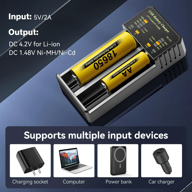 Alt view image 3 of 7 - 18650 Battery Charger, Fast Charging Universal Rechargeable Batteries Charger for 3.7V Li-ion IMR INR ICR 21750 21700 10340 17335 17670 18500 18700 20700 26650,1.2V Ni-MH/CD AAA/AA,C,SC (2 Bay)
