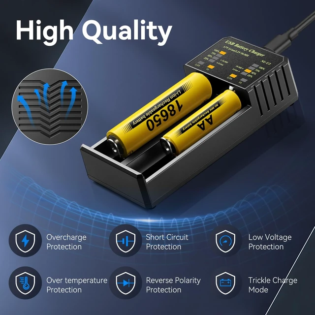 Alt view image 7 of 7 - 18650 Battery Charger, Fast Charging Universal Rechargeable Batteries Charger for 3.7V Li-ion IMR INR ICR 21750 21700 10340 17335 17670 18500 18700 20700 26650,1.2V Ni-MH/CD AAA/AA,C,SC (2 Bay)