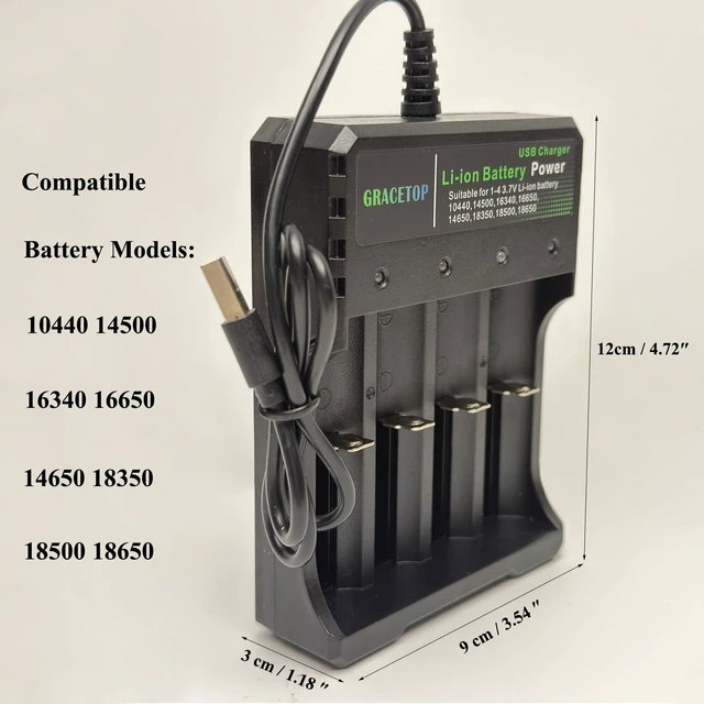 Alt view image 7 of 7 - 4-Bay Charger Independent Charging for 1-4 Li-ion Batteries with Multiple Protections and LED Indicators Compatible with 10440, 14500, 16340, 16650, 14650, 18350, 18500, 18650, 5V 2A
