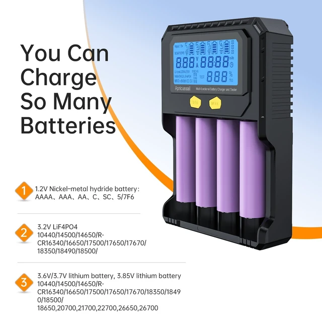 Alt view image 2 of 7 - 4-Slot Fast Battery Charger &Tester for 3.2V LiFPO4 3.7V Li-ion 1.2V Ni-MH/Ni-CD Batteries,LCD Displayer,Intelligent Identification,Safe Protection,Compatible with 18650 21700 AA AAA Batteries