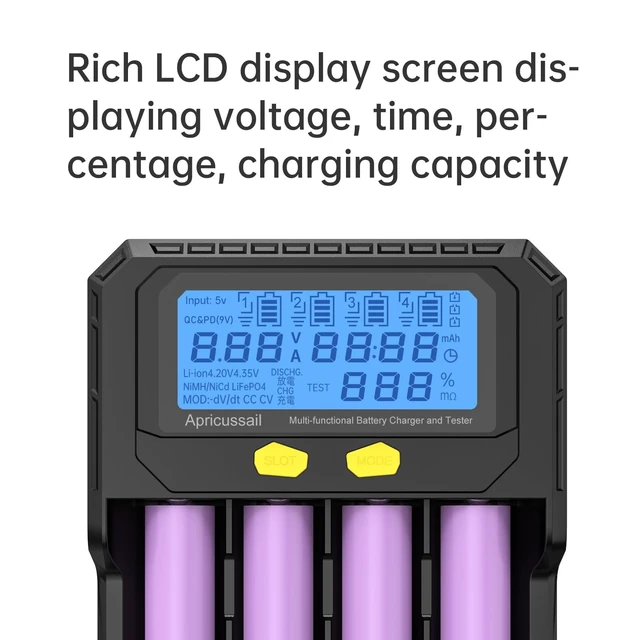 Alt view image 4 of 7 - 4-Slot Fast Battery Charger &Tester for 3.2V LiFPO4 3.7V Li-ion 1.2V Ni-MH/Ni-CD Batteries,LCD Displayer,Intelligent Identification,Safe Protection,Compatible with 18650 21700 AA AAA Batteries