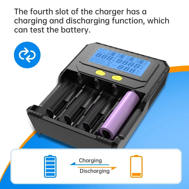 Alt view image 5 of 7 - 4-Slot Fast Battery Charger &Tester for 3.2V LiFPO4 3.7V Li-ion 1.2V Ni-MH/Ni-CD Batteries,LCD Displayer,Intelligent Identification,Safe Protection,Compatible with 18650 21700 AA AAA Batteries