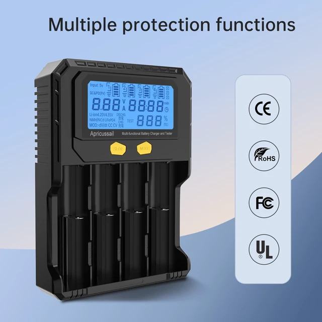 Alt view image 7 of 7 - 4-Slot Fast Battery Charger &Tester for 3.2V LiFPO4 3.7V Li-ion 1.2V Ni-MH/Ni-CD Batteries,LCD Displayer,Intelligent Identification,Safe Protection,Compatible with 18650 21700 AA AAA Batteries
