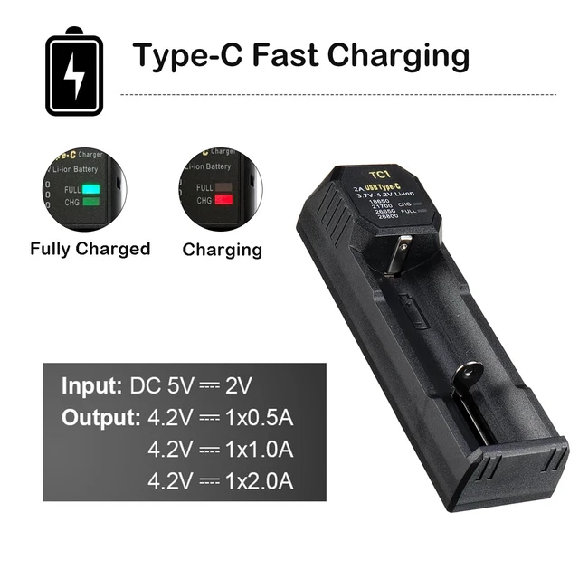 Alt view image 3 of 6 - 18650 Battery Charger, Single-Slot Universal 3.7V Battery Charger for 18650 21700 26650 14500 16340 Li-ion Rechargeable Batteries