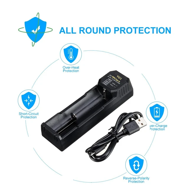 Alt view image 6 of 6 - 18650 Battery Charger, Single-Slot Universal 3.7V Battery Charger for 18650 21700 26650 14500 16340 Li-ion Rechargeable Batteries