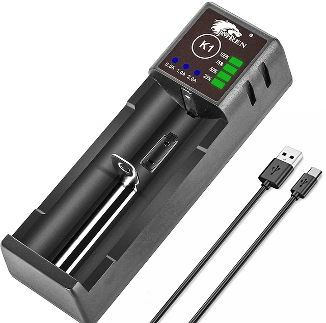 Main image of Single-Slot 18650 Battery Charger, 3.7V Li-ion Charger for 18650 18500 18350 20700 21700 26650 Battery,1.2V Ni-MH/Ni-Cd Batteries,2A Fast Single Slot 18650 USB C Batteries Charger