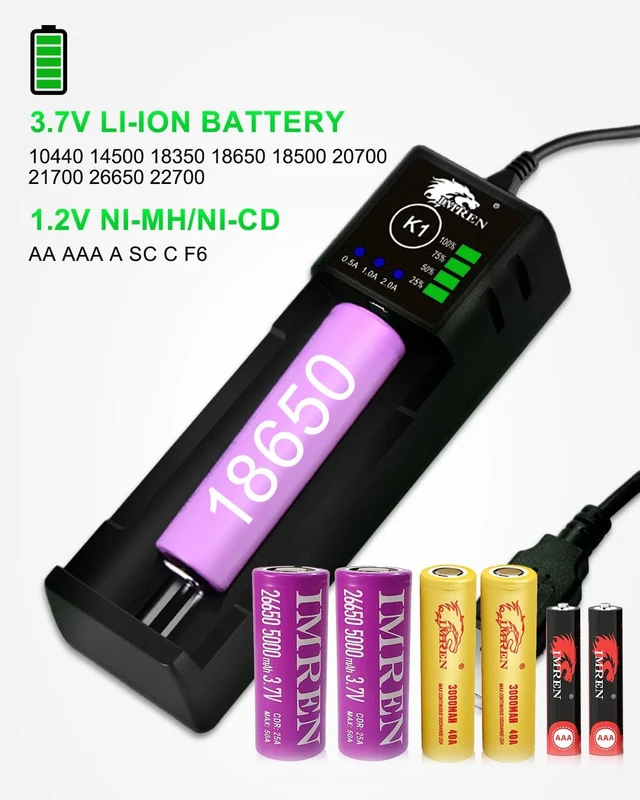 Alt view image 5 of 7 - Single-Slot 18650 Battery Charger, 3.7V Li-ion Charger for 18650 18500 18350 20700 21700 26650 Battery,1.2V Ni-MH/Ni-Cd Batteries,2A Fast Single Slot 18650 USB C Batteries Charger