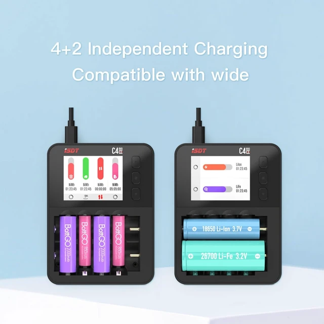 Alt view image 3 of 7 - C4 EVO Smart Universal Fast Battery Charger | AA AAA 18650 21700 Compatible, Discharger for Ni-MH/NiZn/Li-Ion with Cycle Activate, USB-C Input