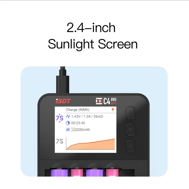 Alt view image 5 of 7 - C4 EVO Smart Universal Fast Battery Charger | AA AAA 18650 21700 Compatible, Discharger for Ni-MH/NiZn/Li-Ion with Cycle Activate, USB-C Input