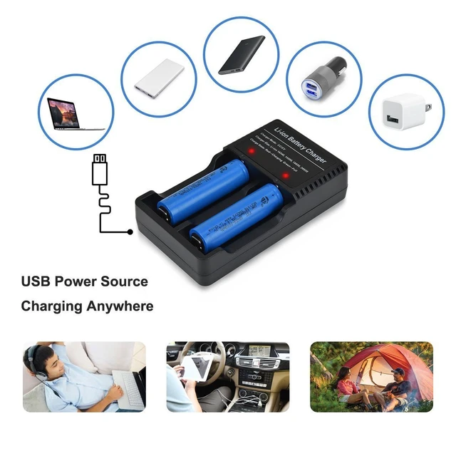 Alt view image 2 of 7 - 26650 Battery Charger 2-Bay Fast Charging for 18650 26650 14500 3.7 4.2V Rechargeable Lithium Batteries - Not Battery