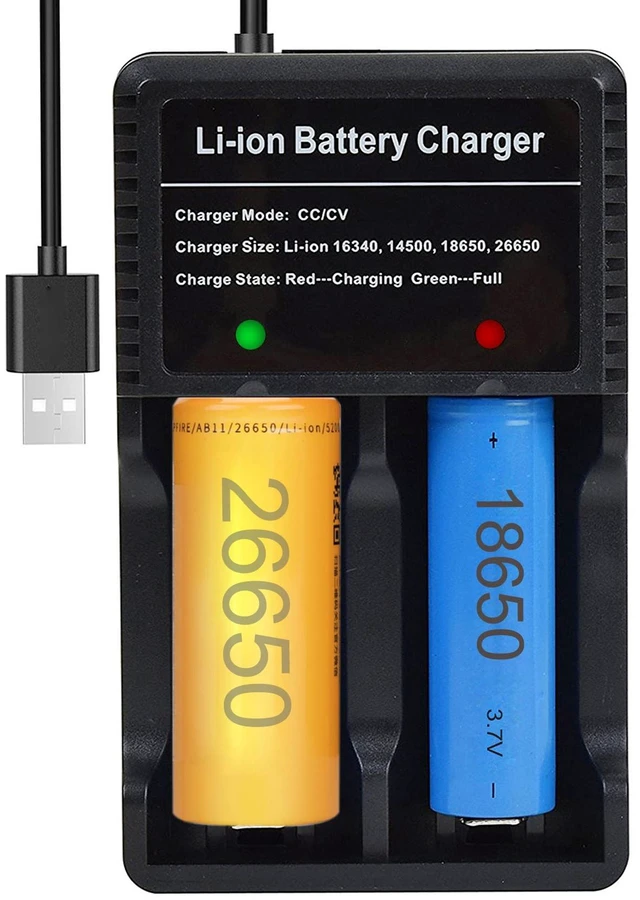 Main image of 26650 Battery Charger 2-Bay Fast Charging for 18650 26650 14500 3.7 4.2V Rechargeable Lithium Batteries - Not Battery
