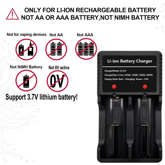 Alt view image 7 of 7 - 26650 Battery Charger 2-Bay Fast Charging for 18650 26650 14500 3.7 4.2V Rechargeable Lithium Batteries - Not Battery