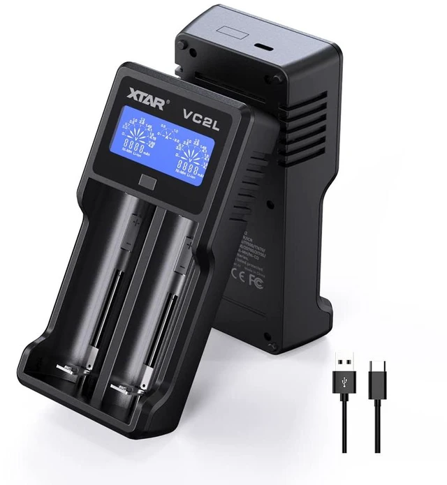 Main image of 21700 Battery Charger VC2L 18650 Charger 2 Slot 2025 Version with LCD Display Max 2A Rechargeable Liion and AA Charger Not Included Any Batteries(VC2L)