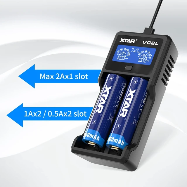 Alt view image 3 of 7 - 21700 Battery Charger VC2L 18650 Charger 2 Slot 2025 Version with LCD Display Max 2A Rechargeable Liion and AA Charger Not Included Any Batteries(VC2L)