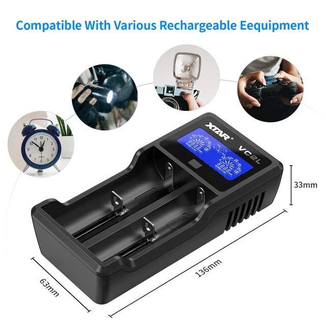 Alt view image 5 of 7 - 21700 Battery Charger VC2L 18650 Charger 2 Slot 2025 Version with LCD Display Max 2A Rechargeable Liion and AA Charger Not Included Any Batteries(VC2L)