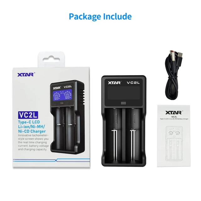Alt view image 7 of 7 - 21700 Battery Charger VC2L 18650 Charger 2 Slot 2025 Version with LCD Display Max 2A Rechargeable Liion and AA Charger Not Included Any Batteries(VC2L)