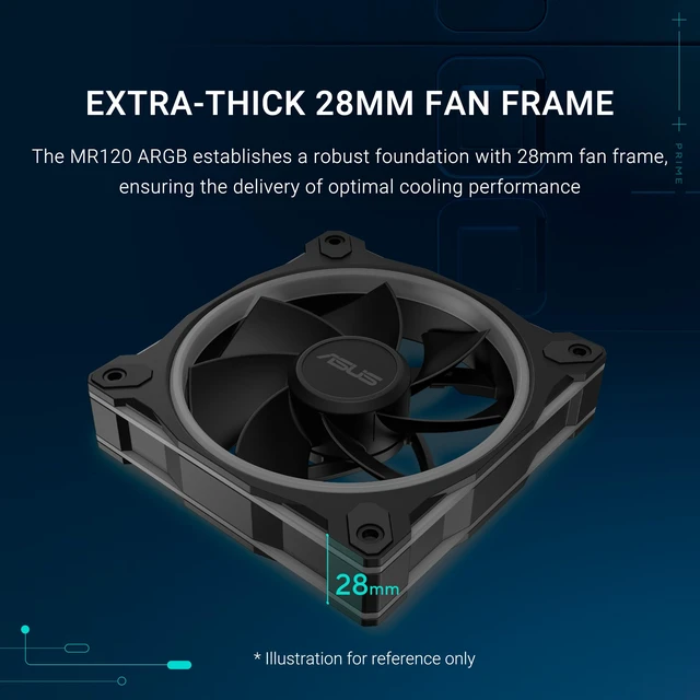 Alt view image 2 of 7 - Prime MR120 ARGB Fan Black Triple Pack, 28mm Extra-Thick Frame, Quiet, high-Performance Cooling with PWM, 20 ARGB LEDs with Dual-Sided Frame Lighting, Aura Sync, 2 Year Warranty