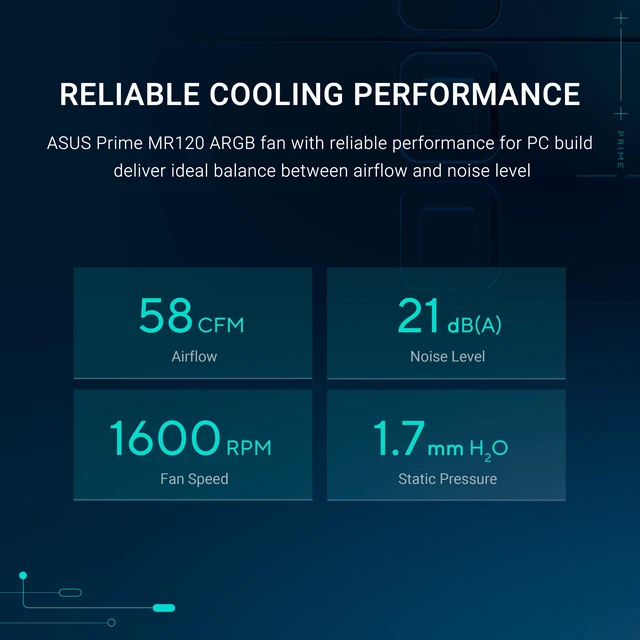 Alt view image 5 of 7 - Prime MR120 ARGB Fan Black Triple Pack, 28mm Extra-Thick Frame, Quiet, high-Performance Cooling with PWM, 20 ARGB LEDs with Dual-Sided Frame Lighting, Aura Sync, 2 Year Warranty