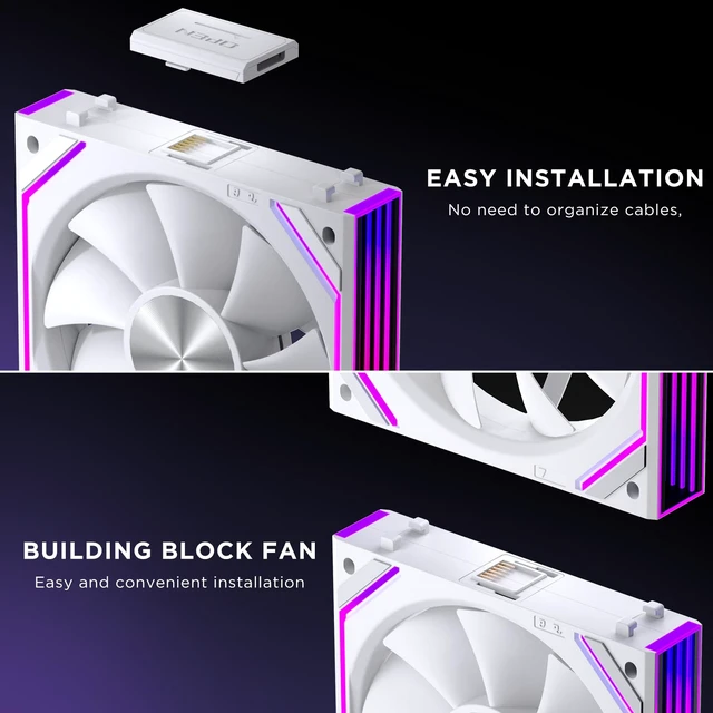 Alt view image 3 of 7 - Interstellar 3 Packs V2RS 120mm ARGB PC Fans_White Forward | Slide-in interlocking| Infinity Mirror| Daisy-Chain| ARGB Sync| 4 PIN PWM 1850RPM| Low noise| High Airflow & Pressure