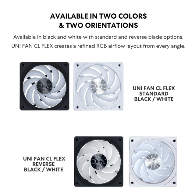 Alt view image 3 of 7 - UNI Fan CL Flex 120 Reverse Blade ARGB PWM Fan, Single Pack, White | 120mm ARGB PWM fan keeps the clean RGB side visible while delivering strong airflow. Controller Not Included (12RCL1F1W)