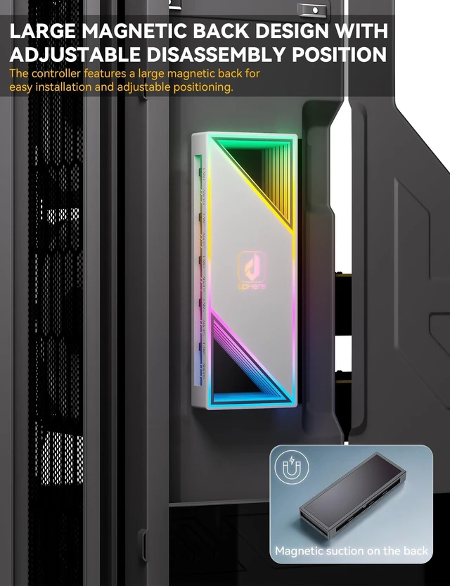 Alt view image 3 of 7 - ARGB PWM Fan Hub Controller - 1 to 12-Port Fan Splitter, Infinity Mirror Design, Buck Speed Control for 3-Pin/4-Pin Fans, SATA-Powered, No 5V 3-Pin MB Required for Custom RGB Builds,P12PARGBWT