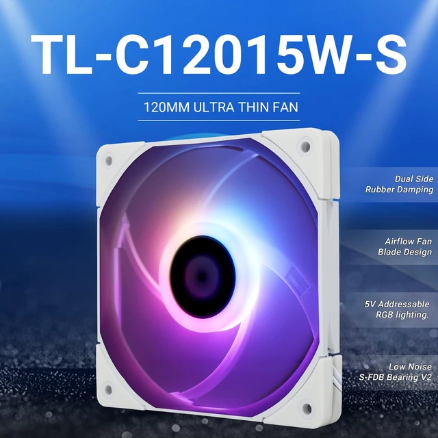 Alt view image 2 of 7 - C12015W-S CPU Fan Computer case Fan Quiet 4pin PWM ARGB PC Fan, 15mm Slimline Cooler Fan, 120mm CPU Cooling Fan(White)