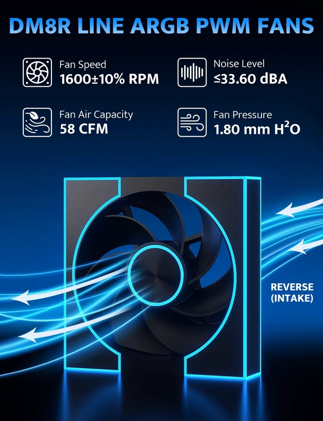 Alt view image 4 of 7 - 3-Pack 120mm PC Case Fans, PWM ARGB Sync, Addressable RGB Cooling Fans for Computer Case & High Airflow Reverse(DM8R LINE, Black)