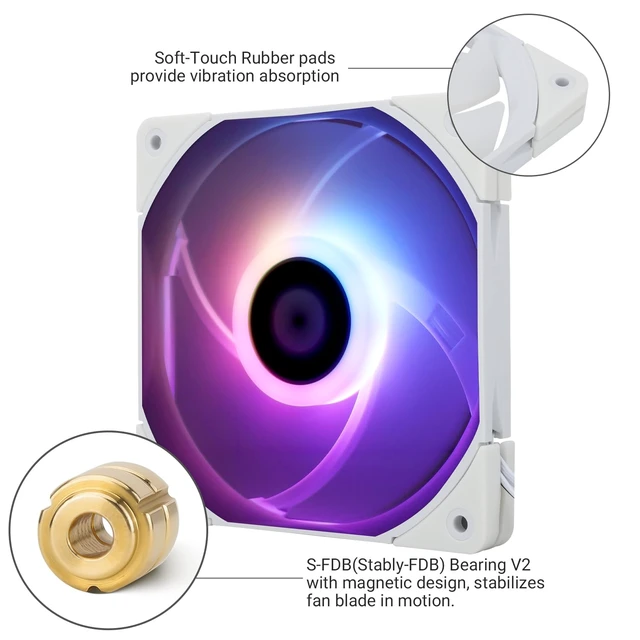 Alt view image 4 of 7 - C12015W-S CPU Fan Computer case Fan Quiet 4pin PWM ARGB PC Fan, 15mm Slimline Cooler Fan, 120mm CPU Cooling Fan(White)