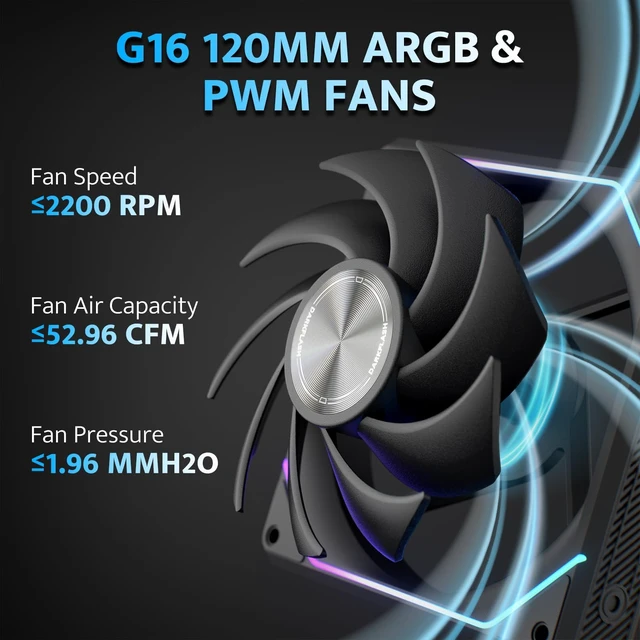 Alt view image 4 of 7 - G16 120MM Magnetic ARGB PC Case Fans - 3 Pack, Tool-Free Installation, up to 2200RPM Cooling, 4-Pin PWM, Sync with Motherboard RGB Software(Black)