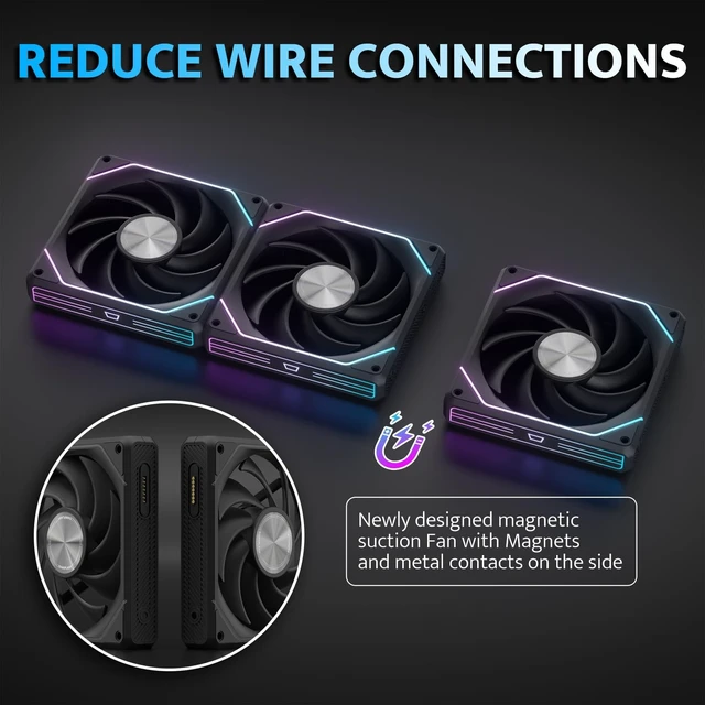 Alt view image 2 of 7 - G16 120MM Magnetic ARGB PC Case Fans - 3 Pack, Tool-Free Installation, up to 2200RPM Cooling, 4-Pin PWM, Sync with Motherboard RGB Software(Black)