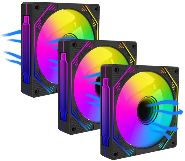 Main image of 120mm ARGB PWM Reverse Airflow PC CPU Case Cooling Fans 600-1800RPM 3-Pack | Reverse-Airflow 5V 3Pin Addressable RGB PWM Fans with 4-Pin Motherboard Sync for PC Computer Water-Cooling & CPU Cooler