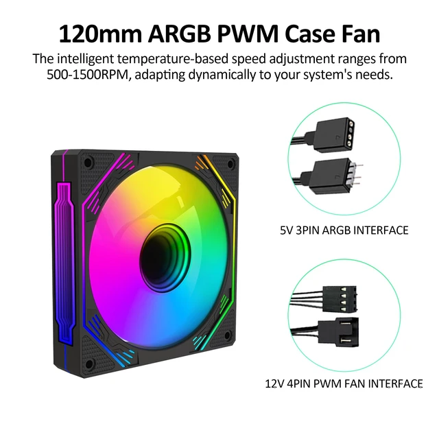 Alt view image 4 of 7 - 120mm ARGB PWM Reverse Airflow PC CPU Case Cooling Fans 600-1800RPM 3-Pack | Reverse-Airflow 5V 3Pin Addressable RGB PWM Fans with 4-Pin Motherboard Sync for PC Computer Water-Cooling & CPU Cooler