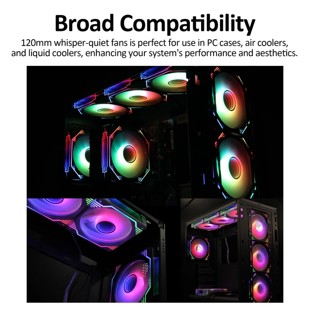 Alt view image 7 of 7 - 120mm ARGB PWM Reverse Airflow PC CPU Case Cooling Fans 600-1800RPM 3-Pack | Reverse-Airflow 5V 3Pin Addressable RGB PWM Fans with 4-Pin Motherboard Sync for PC Computer Water-Cooling & CPU Cooler