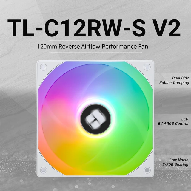 Alt view image 2 of 6 - TL-C12RW-S V2 CPU Fan Case Cooler PWM Fan, 4pin PWM Connector Computer Fan with ARGB Aperture, 1500RPM Speed PC Cooling Fan(120mm,White)